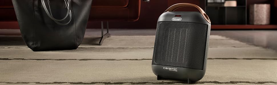 Керамічний обігрівач De'Longhi HFX30C18.AG, мобільний конвектор 1800 Вт, 2 рівні потужності, функція антифрост, сірий