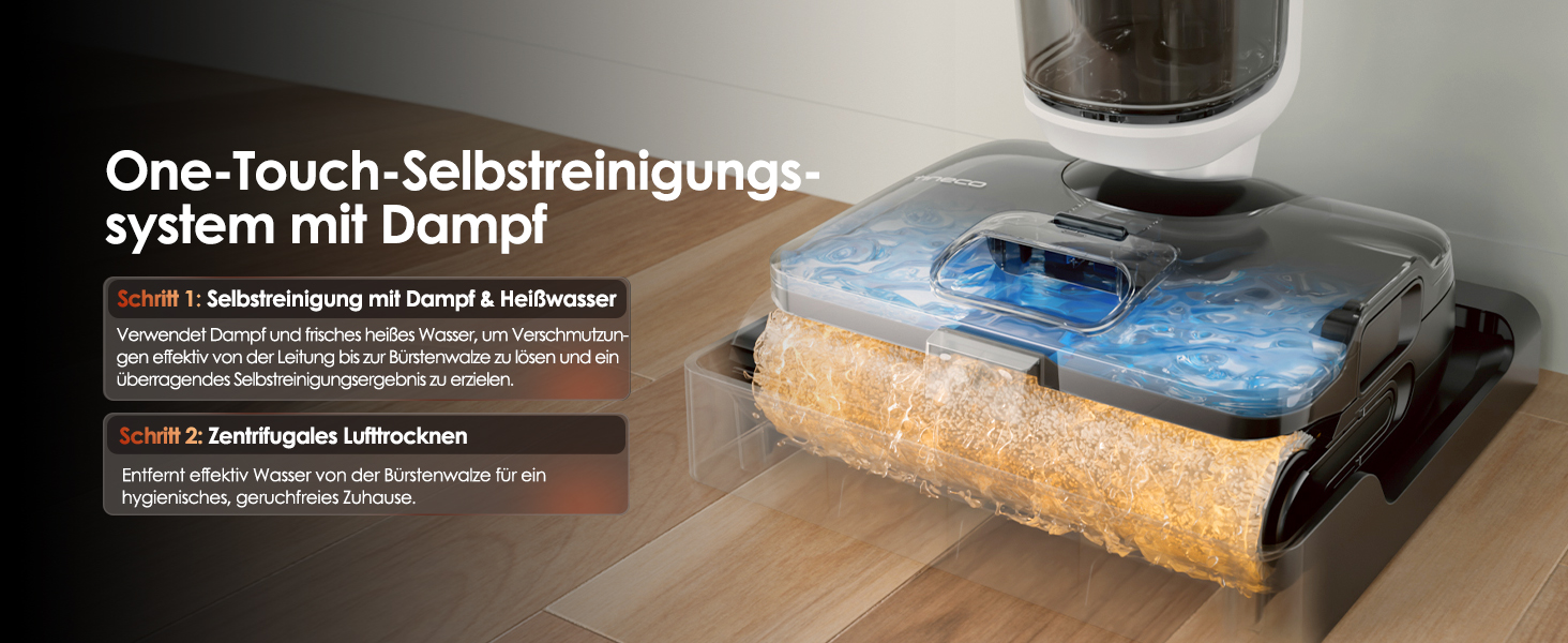Tineco Floor One S6 Stretch Steam: Волого-сухий пилосос для твердих підлог з функцією пари, 22000 Па, Anti-Tangle, Flashdry 85°C, 50 хв роботи, для шерсті тварин