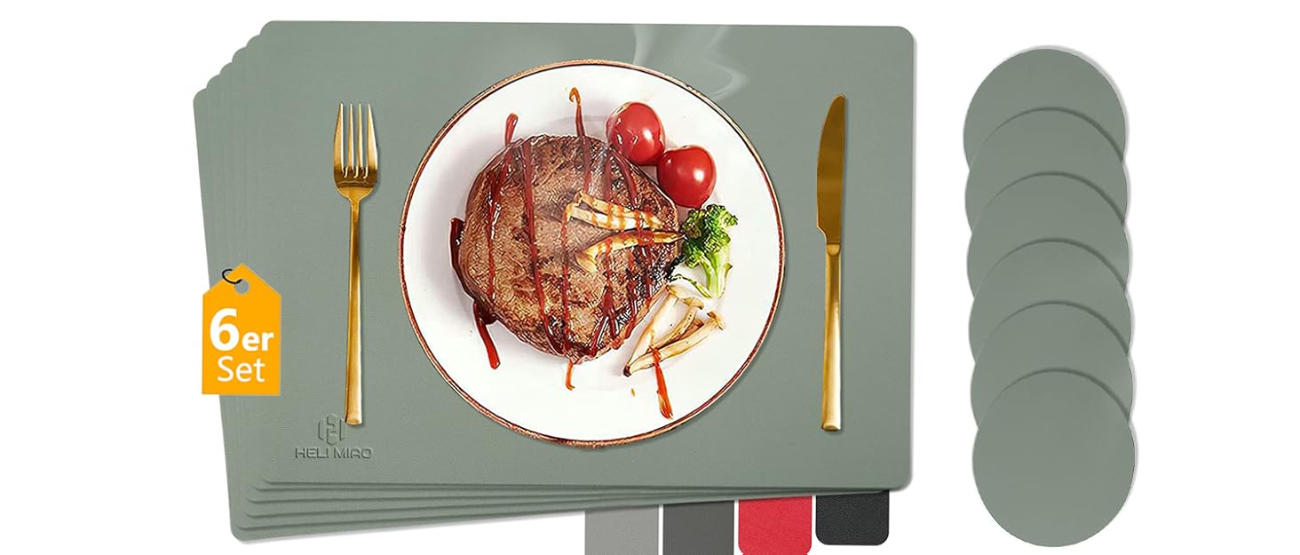 Набір з 6 підкладок під тарілки HELI MIAO, шкіряні, 43x30 см, чорний+сірий