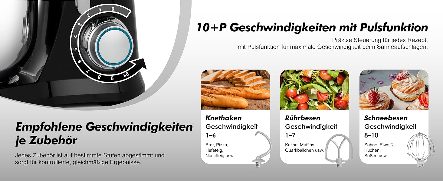 Кухонний комбайн Kitchen in the box Kompakte — планетарний міксер та тістоміс 3.5 л, 10 швидкостей, з насадками (гак, вінчик, міксер), чорний