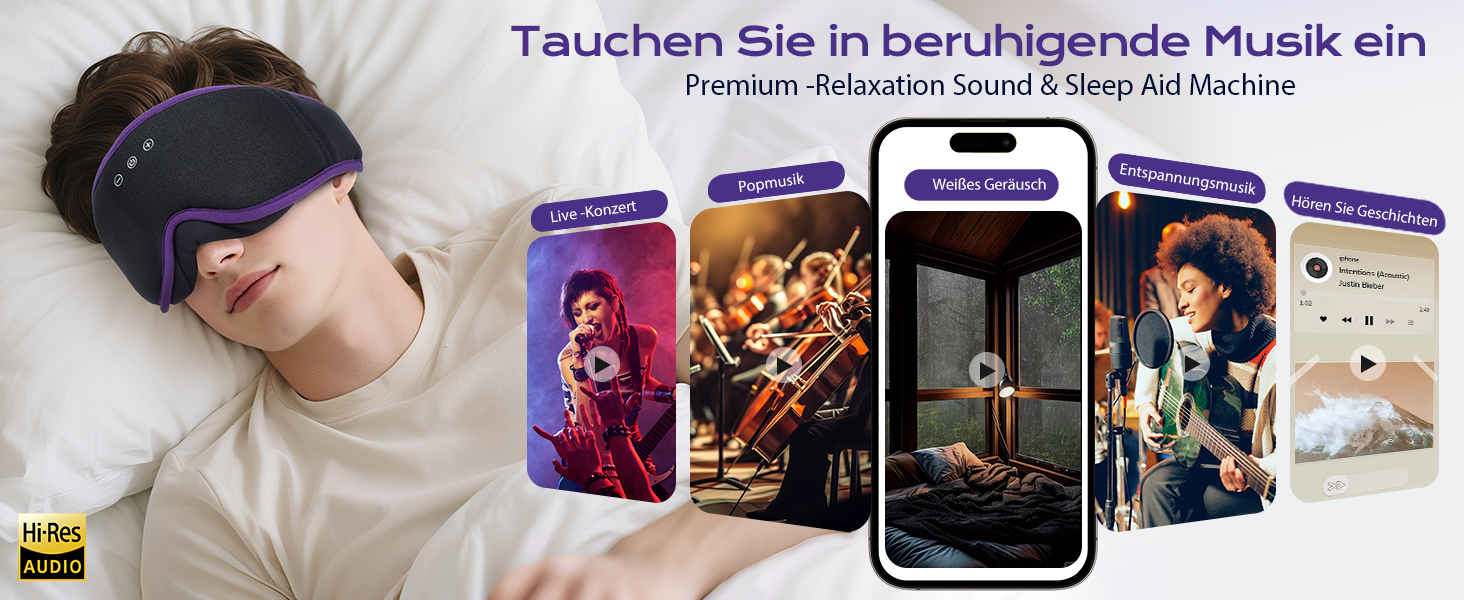 Маска для сну 3D Bluetooth з навушниками LC-Dolida для жінок та чоловіків, повна світлоблокада, комфорт на всю ніч. М'які навушники для сну під час подорожей, в ліжко (фіолетова)