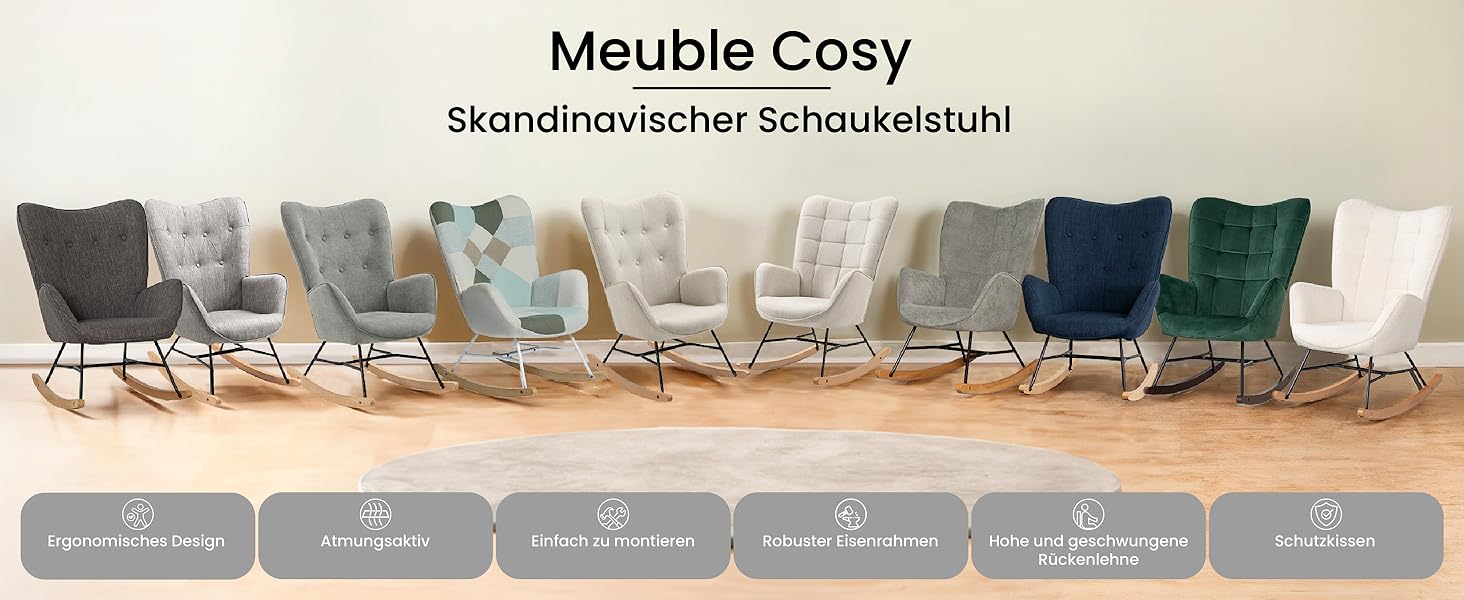 Крісло-гойдалка для вітальні Cosy, бежеве, 68x87x98 см