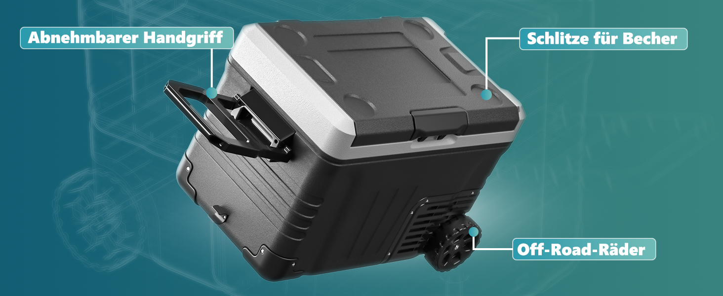 Автохолодильник EUHOMY 35л з Wi-Fi, 12/24V та 220V, портативний компресорний холодильник-морозильник (-20°C~20°C) з колесами та кошиками для подорожей, кемпінгу - чорний