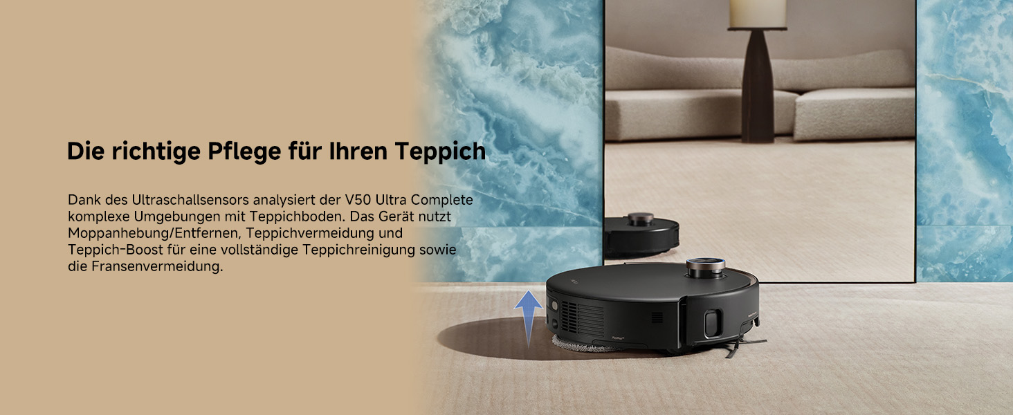 Робот-пилосос Mova V50 Ultra з функцією миття, 24000 Па, 6 см перешкода, навігація Liftable, RGB AI, LED, 80°C гаряча вода, 63°C сушка, DuoSolution, Tricut, чорний