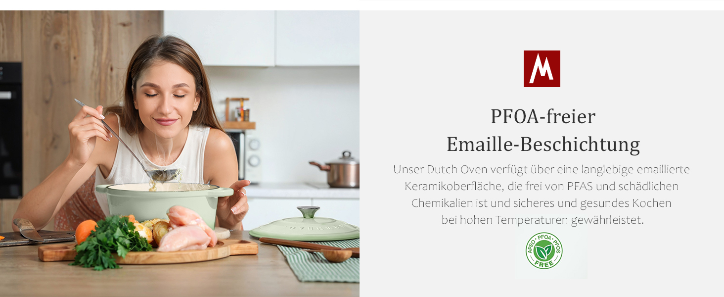 Чавунна казан-каструля Overmont з емалевим покриттям 26см, 5.2л, Bean Green — універсальний горщик для тушкування та запікання з кришкою та кулінарною книгою