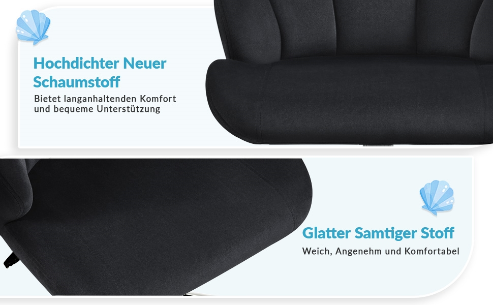 Крісло для дому та офісу Yaheetech, крісло для макіяжу, регульоване по висоті, поворотне, офісне крісло у формі мушлі з роликами, велюрове крісло, до 136 кг, білий (чорний)