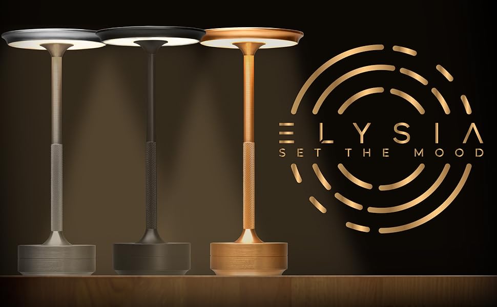 LED настільна лампа ELYSIA з акумулятором, диммування, бездротова, сенсорне управління, для дому та вулиці [IP54], тепле світло [2200K-2700K-3200K], USB-C, перезарядна, алюміній, золота