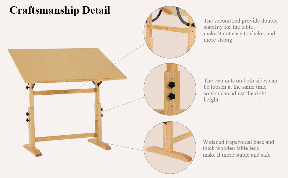 Надзвичайно великий стол для малювання з регулюванням висоти та кута нахилу з деревини сосни, 76x107 см