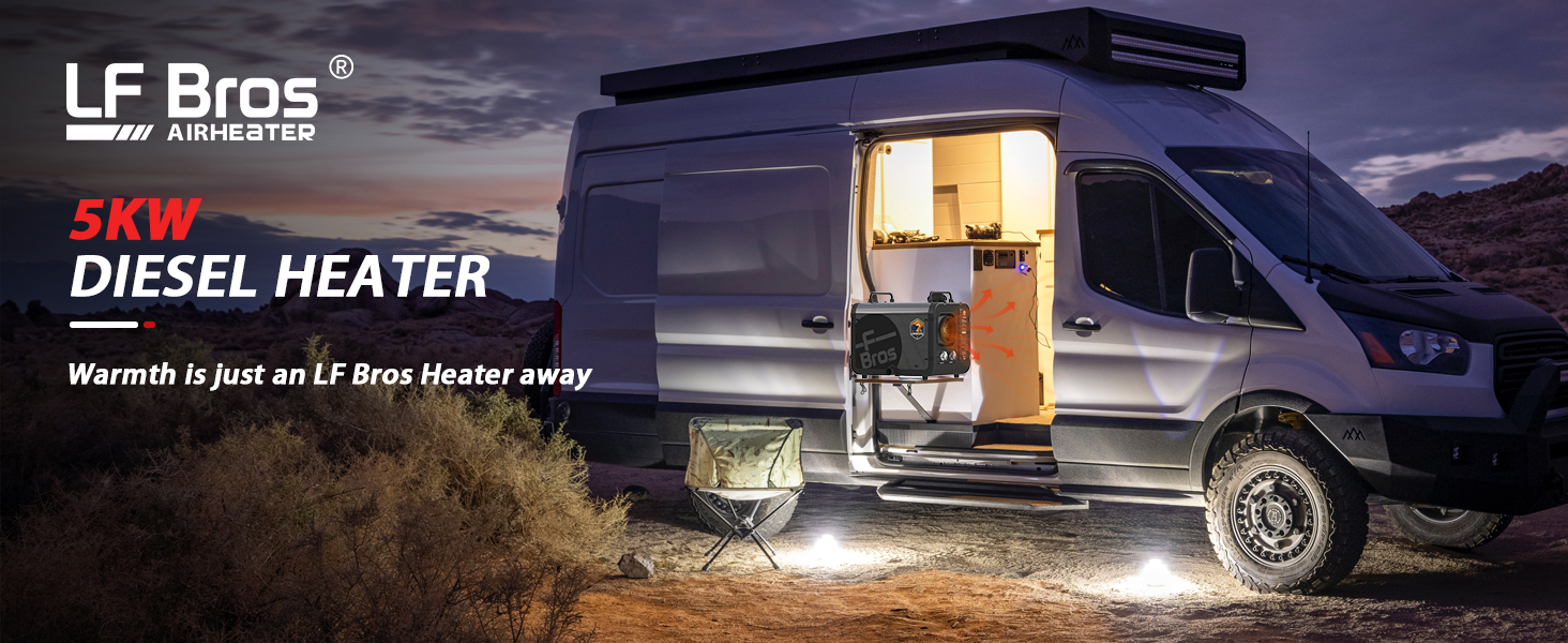 Дизельний опалювач LF Bros 5 кВт -12V/24V/220-240V з дистанційним керуванням та LCD-дисплеєм для гаража, майстерні, кемпінгу, автодому (білий)