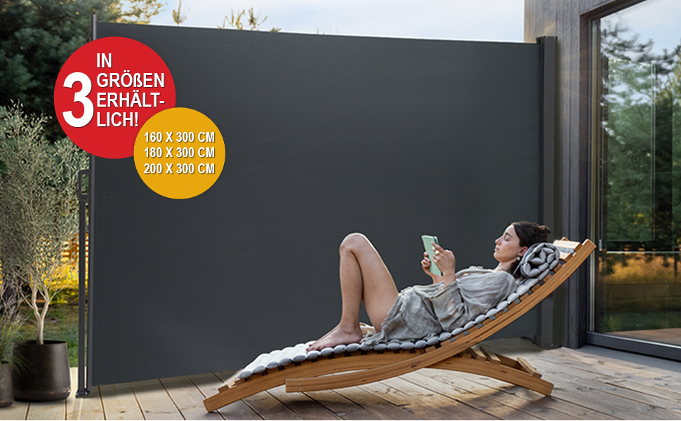 ONBEST висувна бічна маркіза 200x300 см – захист від сонця, вітру та сторонніх поглядів для тераси, балкона, саду