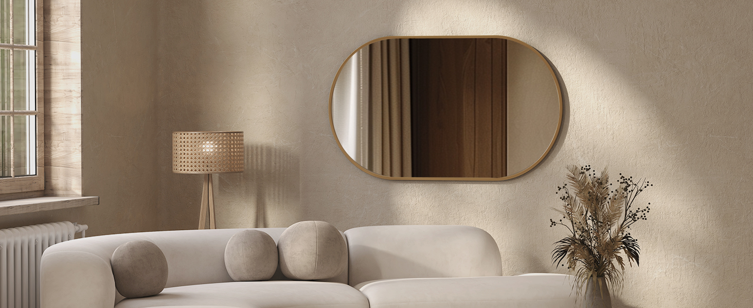 Дзеркало овальне EMKE Badspiegel Oval 45x60 см з золотим обрамленням для ванної кімнати