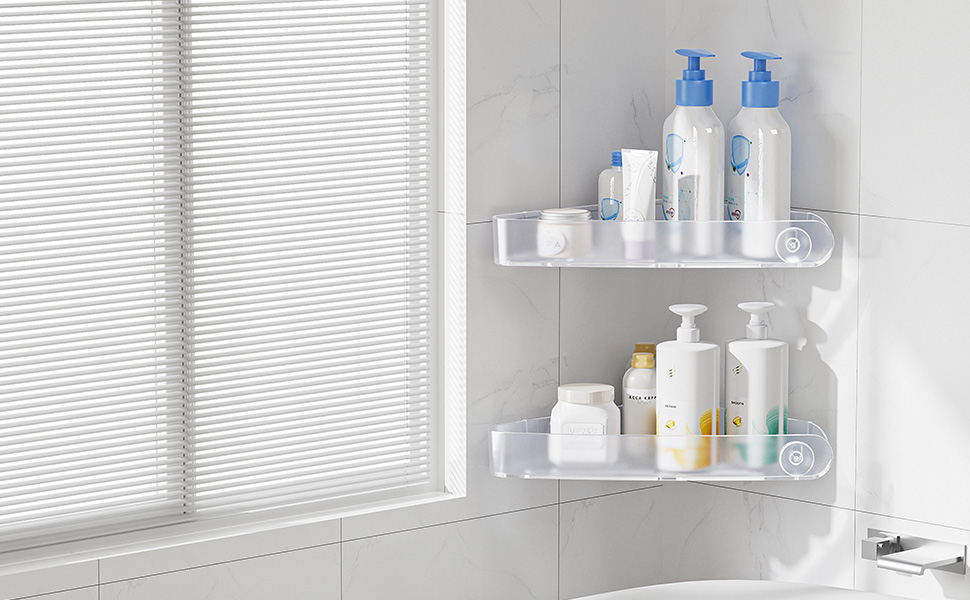 Поличка для душу Sotfamily без свердління (90°), кутова, з клеєм, з нержавіючого пластику, для шампуню, 4 шт., кристалічний дизайн