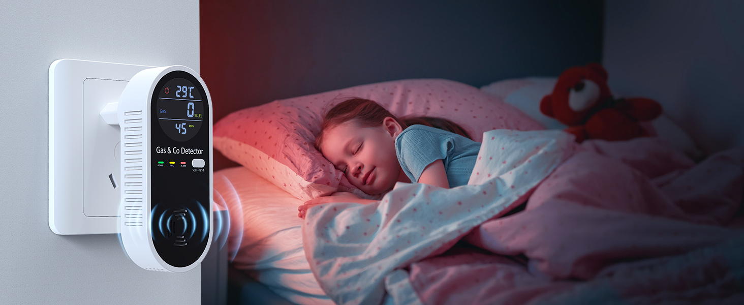 Датчик газу та CO з акустичним сигналом YOJOCK 4-в-1, вимірювач CO, датчик температури та вологості, газовий сповіщувач, самотестування, для дому та офісу, білий