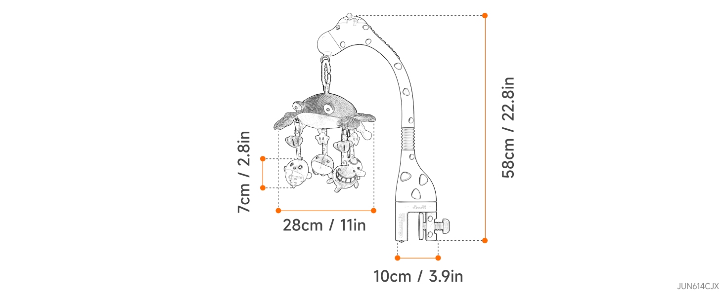 Мобіль для ліжечка TUMAMA з музикою та світлом, обертається, знімається, для дітей 0-12 місяців (білий)