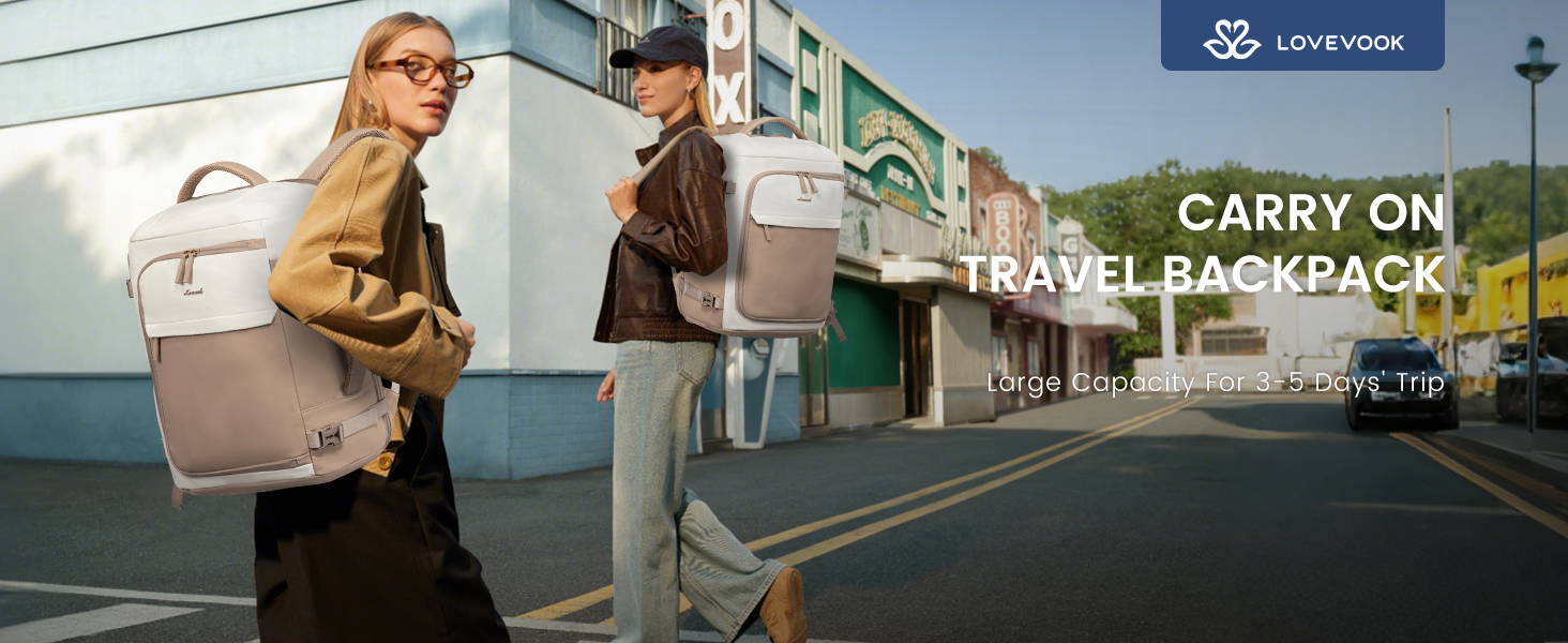 Рюкзак жіночий LOVEVOOK 40L для подорожей та авіаперельотів, Carry On, Beige Khaki, 17 дюймів