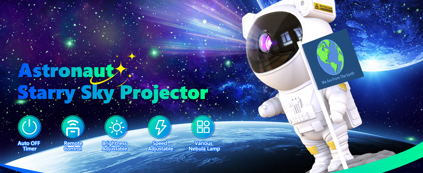 LED Проектор зоряного неба «Астронавт» — Планетарій Galaxy, нічник з таймером та пультом керування для дитячої кімнати та вечірок, білий