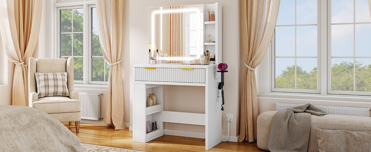 Дзеркальний туалетний столик YITAHOME з LED-підсвічуванням, білий, 115x40x134 см