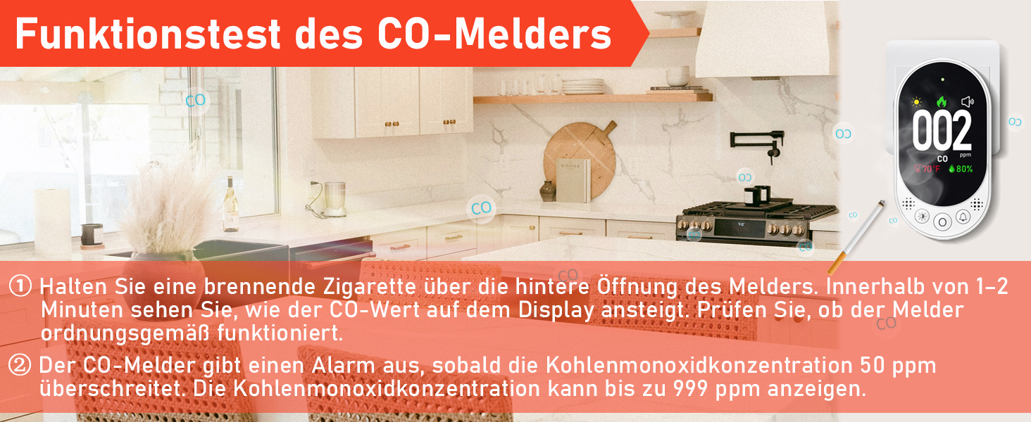 Детектор чадного газу 3-в-1 з HD-дисплеєм, візуальним та звуковим сигналом (CO-метр, температура, вологість) для дому та подорожей