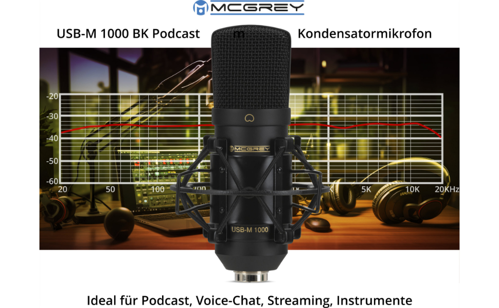 McGrey USB-M 1000 BK: Конденсаторний мікрофон для подкастів, стрімінгу та геймінгу. Чорний