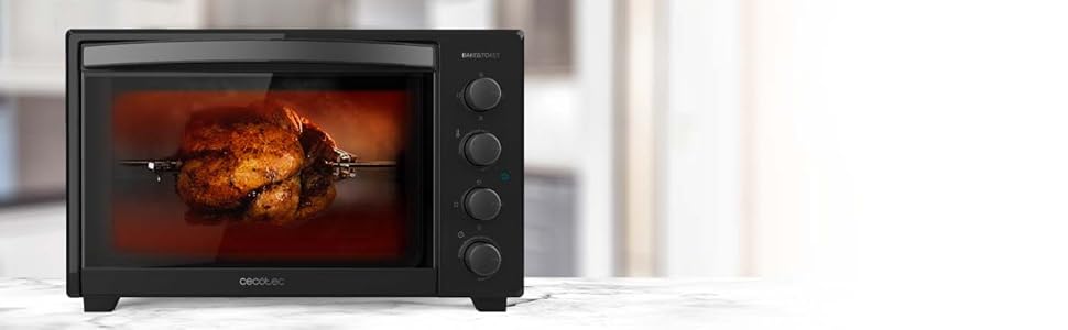 Конвекційна піч Cecotec 46 літрів Bake&Toast 4600 White Gyro. 2000 Вт, внутрішнє освітлення, 12 функцій, температура до 230º, подвійне скло, з поворотним шампуром, білий (чорний, 45л)