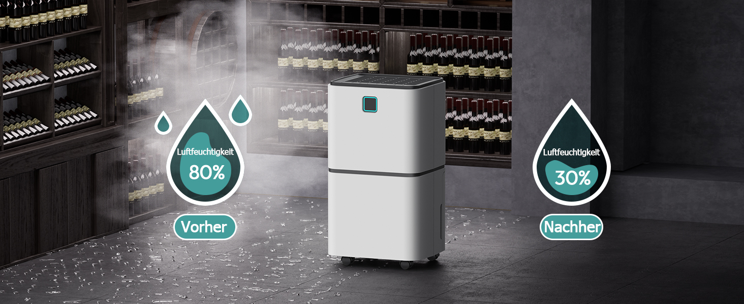 Електричний осушувач повітря 12л/24г з сенсорним керуванням, 3-кольоровим дисплеєм та таймером, для дому та швидкого сушіння білизни, ванної кімнати, підвалу, білий