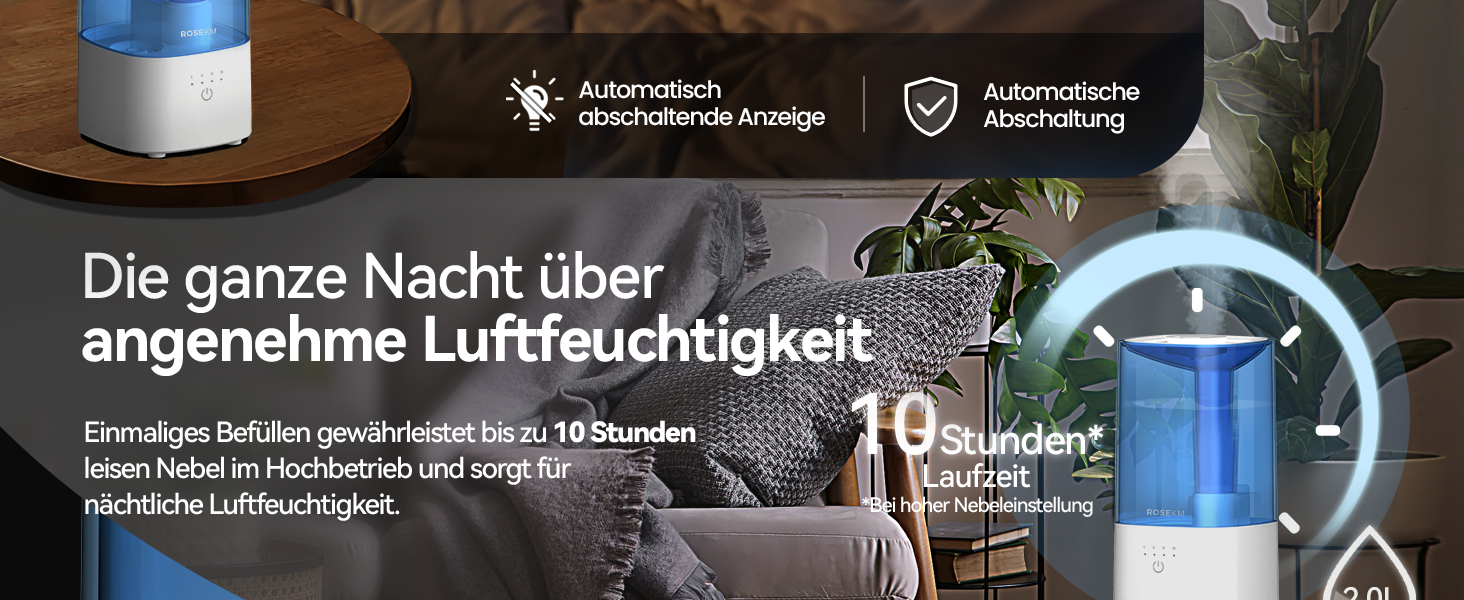 Зволожувач повітря автоматичний для спальні та великих приміщень 4.5л з таймером, сенсором вологості, до 18 годин роботи, автовимкнення, 360° розпилення (Чорний)