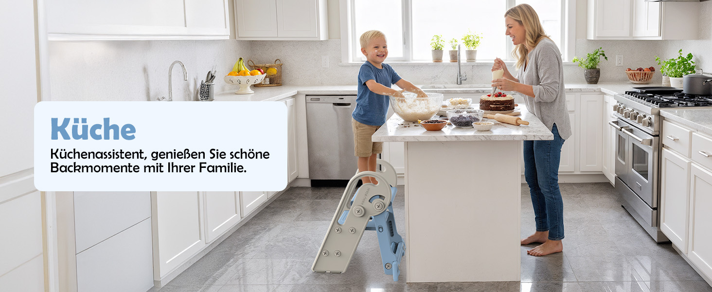 Дитячий підсвічник Onasti Tritthocker: регульована висота, 3 сходинки, з ручками, складний, антиковзний, для кухні, ванної, туалету (сірий, сіро-білий, блакитний)