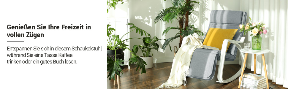 Крісло-гойдалка SONGMICS з підставкою для ніг, білий та темно-сірий, максимальне навантаження 150 кг, для спальні/вітальні