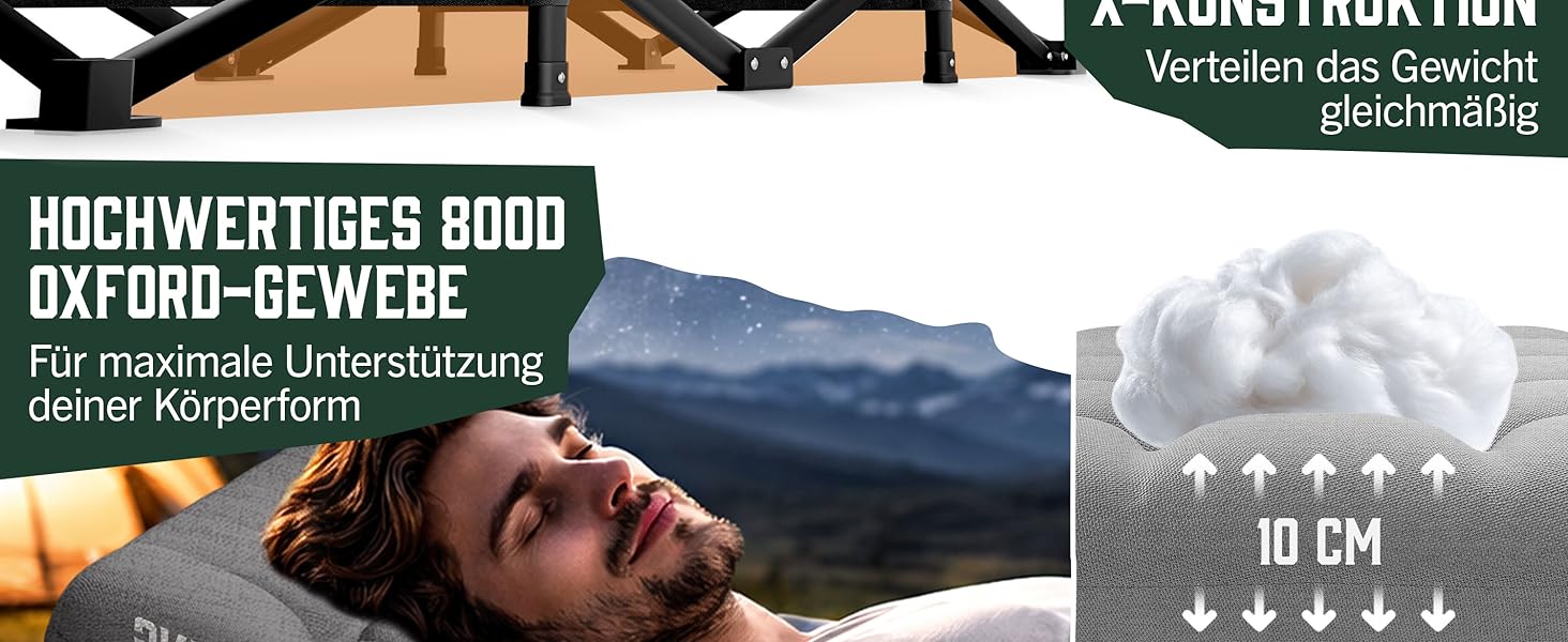 Розкладне туристичне ліжко ELONEO NEU з преміум-матрацом, витримує до 200 кг, з сумкою для транспортування, сіре