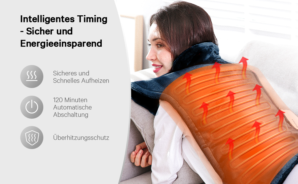 Електричний нагрівальний килимок для спини, шиї та плечей 60 x 85 см, 4 температурні режими, з автовимкненням та захистом від перегріву, можна прати в машині (Блакитний)