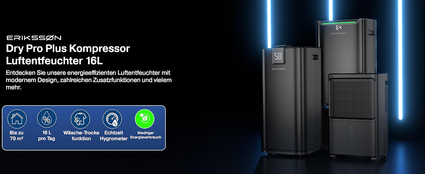 Електричний осушувач повітря з LED-дисплеєм, таймером та захистом для дітей | Осушує 16 літрів вологи на добу | Для приміщень до 70 м² | Енергоефективний осушувач з датчиком вологості | Білий