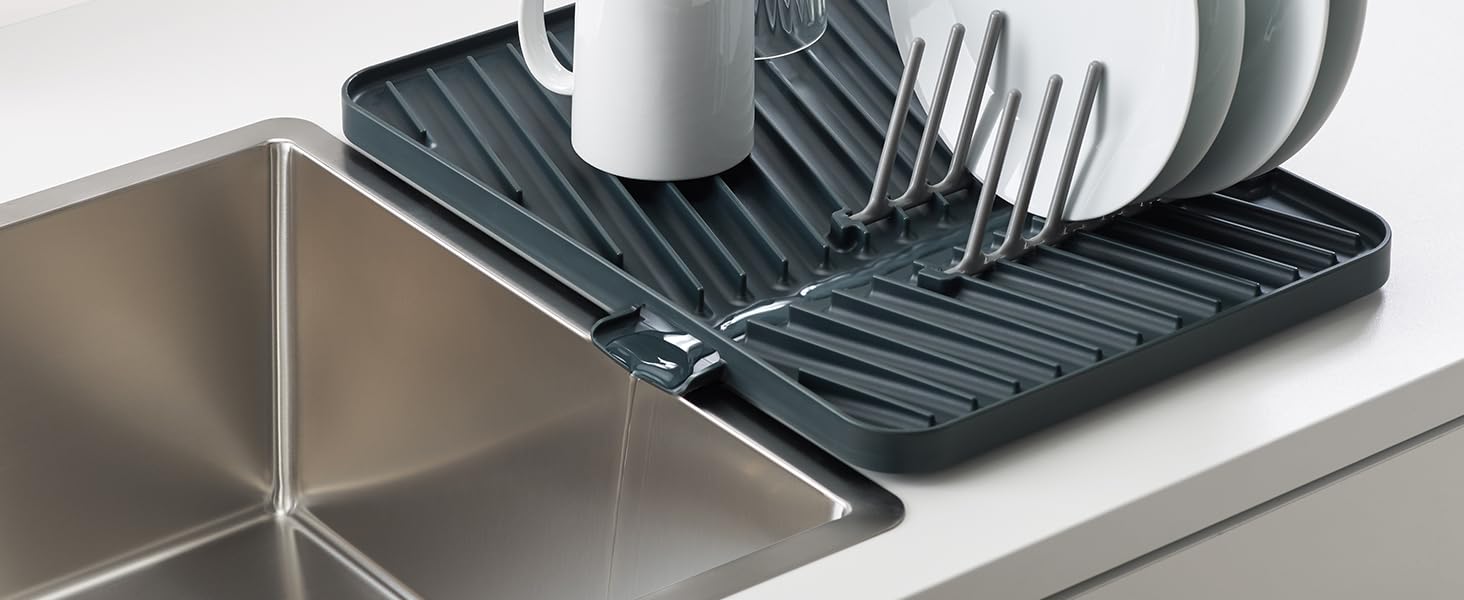 Сушарка для посуду Joseph Joseph, пластикова, регульована, складна, з піддоном для води, сіра, 30 см