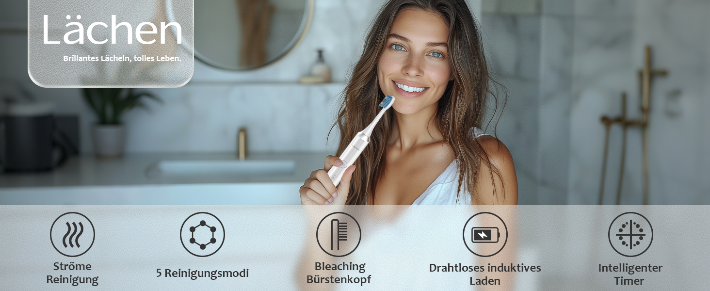 Електрична зубна щітка Lächen RM-H9, набір з 2 шт. (біла та чорна) + 10 насадок, 5 режимів, з кейсами для подорожей