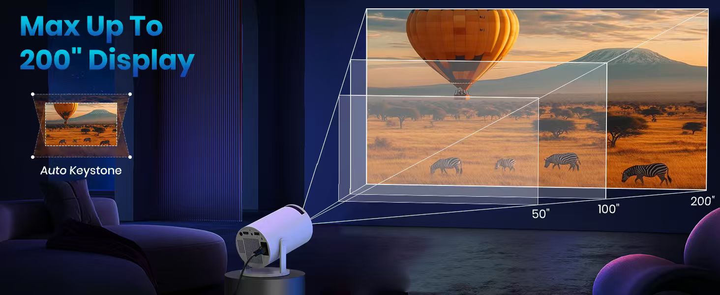 Портативний проєктор Mini Beamer: 1080P, 4K, Android, iOS, WiFi, Bluetooth, 180°