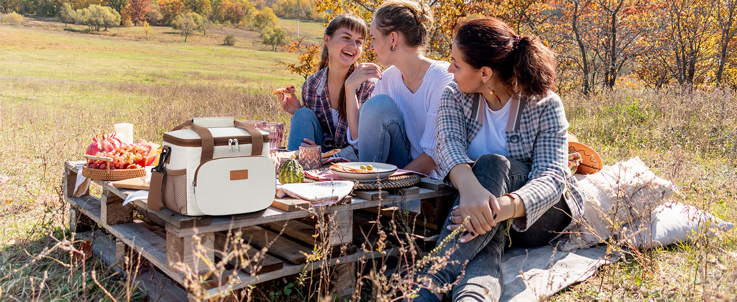 Термосумка-холодильник Lifewit 9л бежева: сумка-холодильник для обіду, пляжу, подорожей, роботи. Складана, водонепроникна