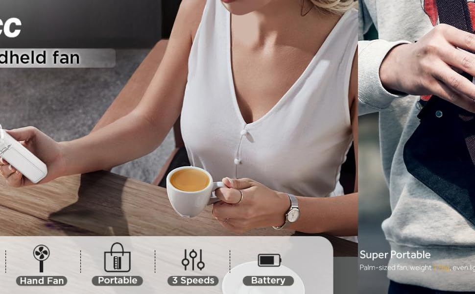 EasyAcc Настільний вентилятор USB з акумулятором, автоматичне обертання, 4 швидкості, портативний для дому, офісу, бібліотеки, кемпінгу - Чорний
