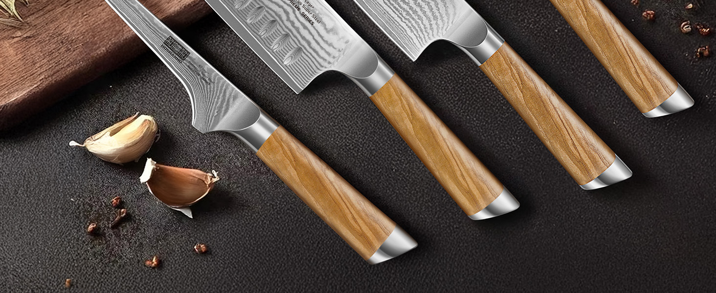 Ніж кухонний HOSHANHO Дамаск 20см, 67 шарів Дамаської сталі, японський ніж з ергономічною ручкою оливкового кольору