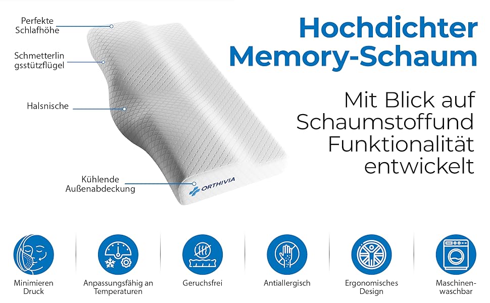 Подушка для сну на боці з ефектом пам'яті Memory Foam - ортопедична подушка для підтримки шиї, біла