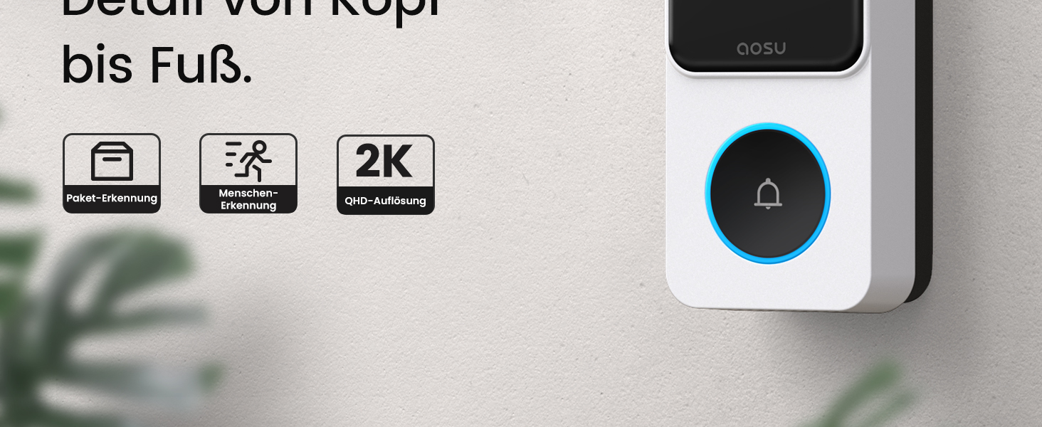 Бездротовий відеодомофон з камерою AOSU 2K HD з PIR-датчиком та детекцією пакунків, сумісний з Alexa