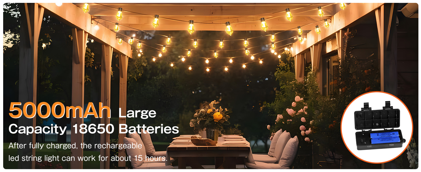 Ланцюжок прикрас для саду на батарейках G30, 9м, 20 LED, тепле світло, з пультом, таймером, димеруванням, IP64, для саду, Різдва, балкону, бістро