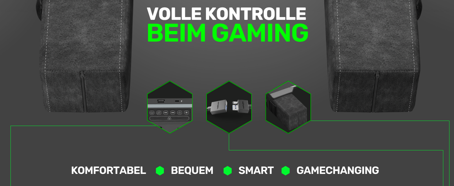 Couchmaster CYCON³ Black HORIZONLIGHT – стіл для ноутбука для геймінгу, чорний, з USB-хабом