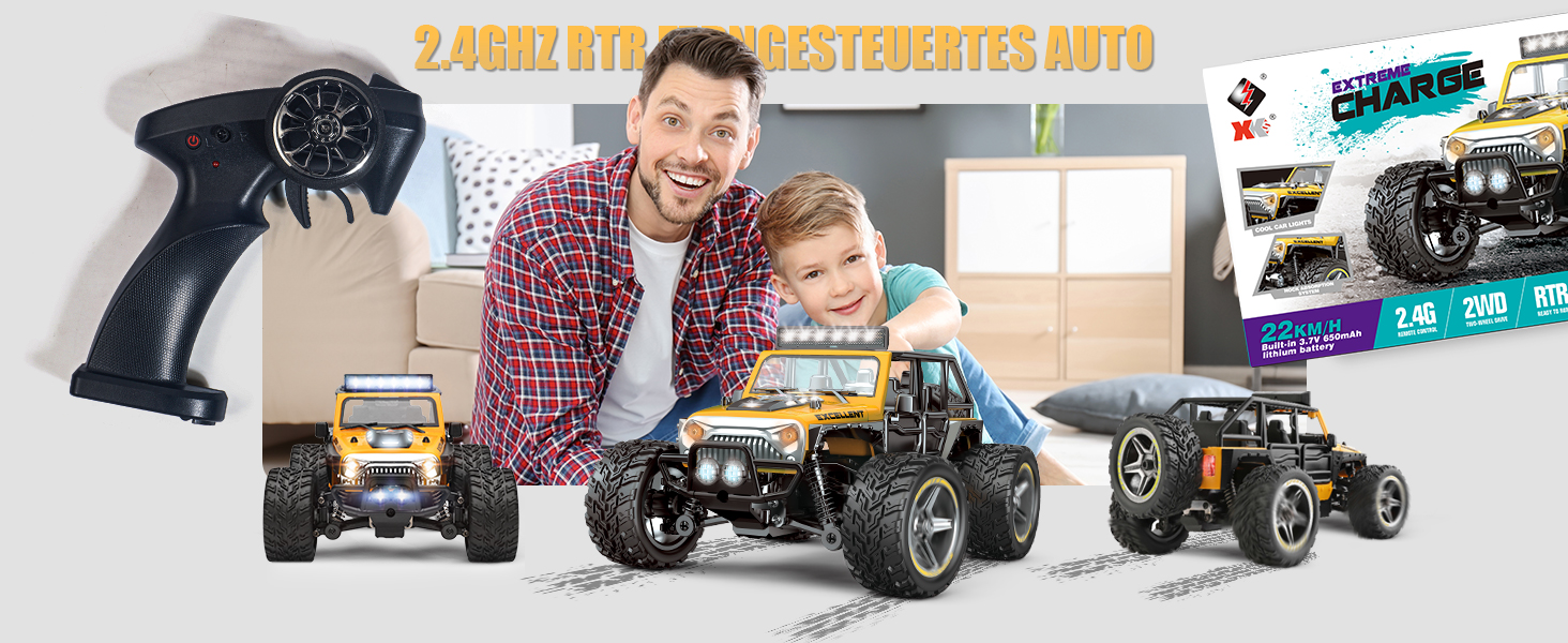 Радіокерований позашляховик Monstertruck 1/22 для дітей від 6 років, 2.4GHz, водонепроникний (2 акумулятори)