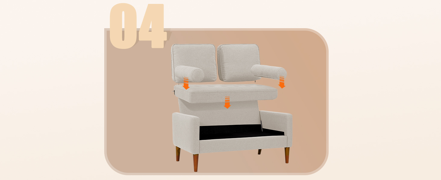 Диван Vesgantti 2-місний, 121 см, сучасний дизайн, з 2 подушками, для вітальні/квартири/офісу, тканина льон, колір пісочний