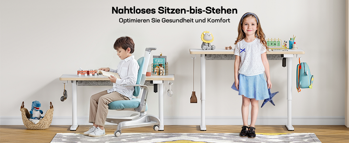 Електричний дитячий стіл HUANUO, 120 x 60 см, регулювання висоти, 3 рівня, білий