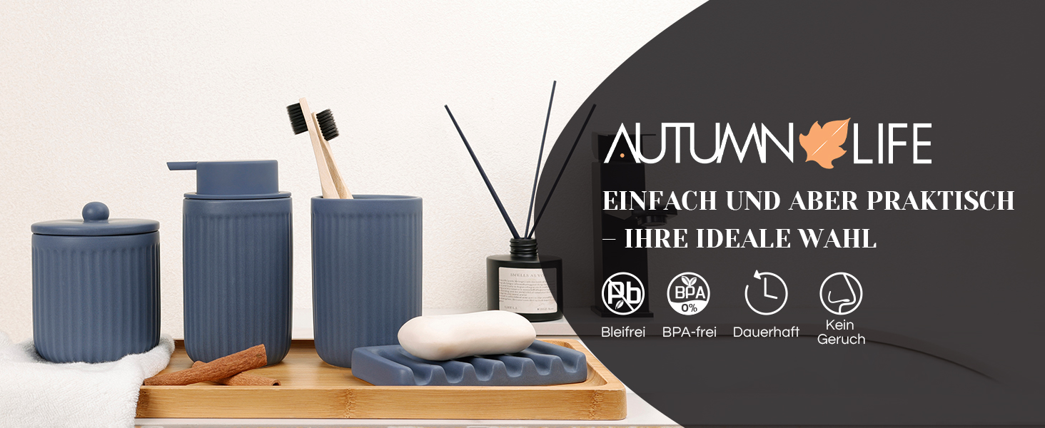 Набір для ванної кімнати блакитний, 4 шт. з кераміки: дозатор для мила 350 мл, стаканчик для зубної щітки, мильниця, контейнер для ватних паличок. Декоративний набір для раковини