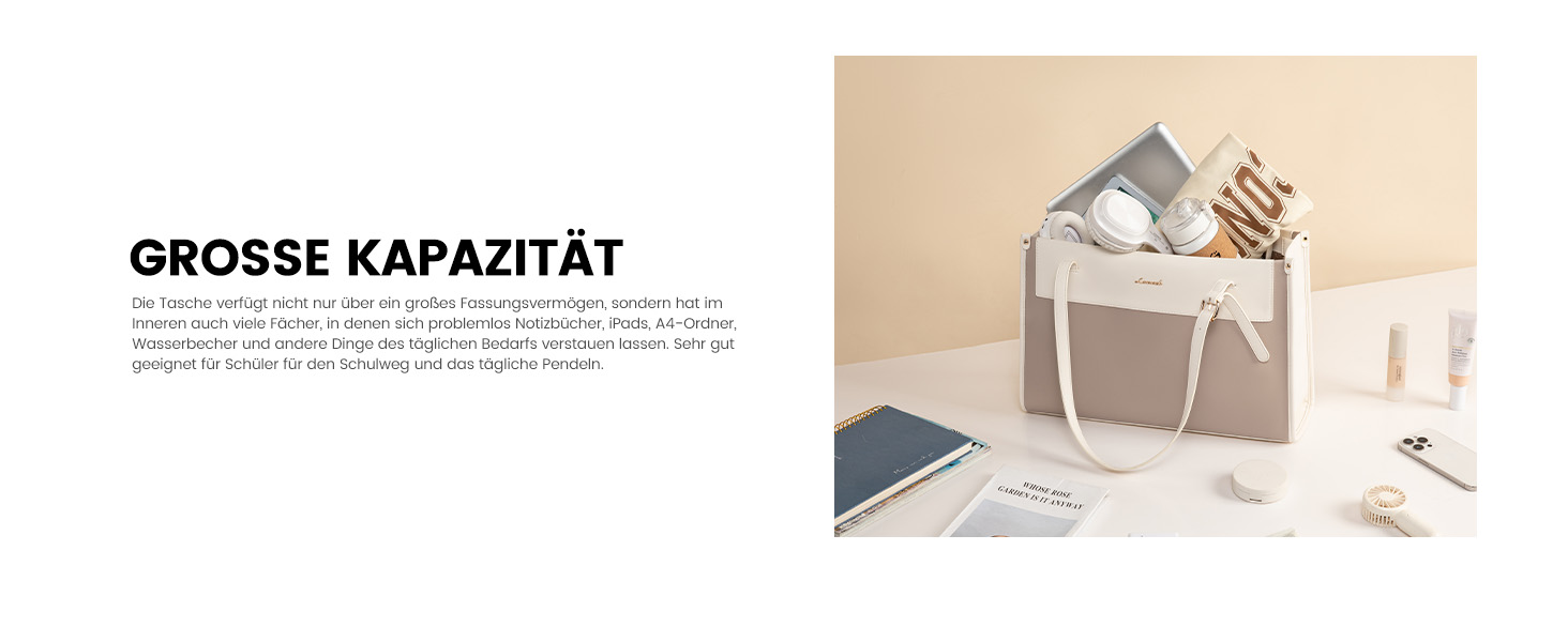 LOVEVOOK Сумка для ноутбука, жіноча велика водонепроникна сумка-шоппер з PU шкіри, для роботи, навчання, 15.6 дюймів (Чорний+бежевий)