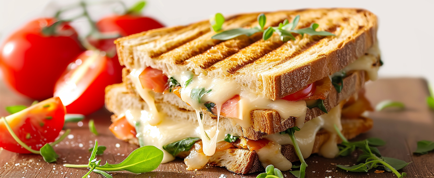 Контактний гриль Aigostar з керамічним покриттям, таймер на 30 хв. Паніні гриль та сендвічмейкер для сендвічів, стейків, тостів. 2000 Вт, регульований термостат, відкривання 180°, функція грилю