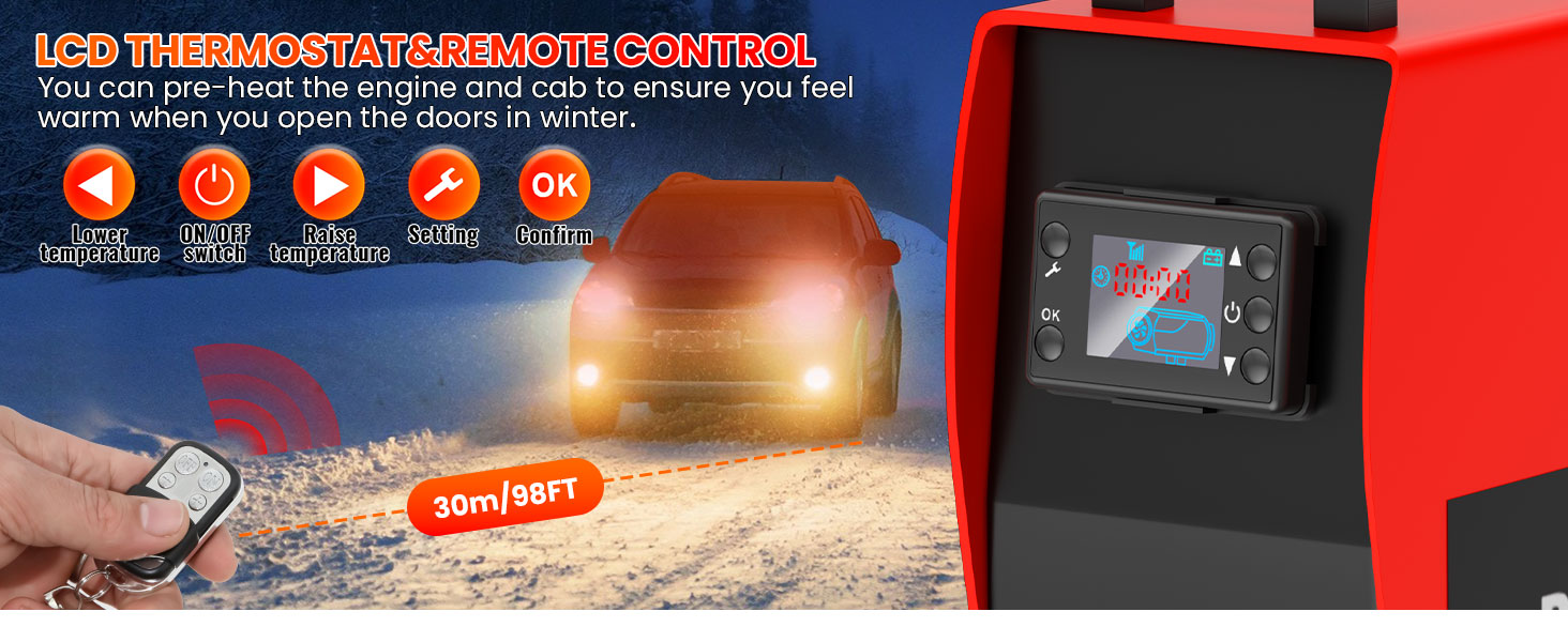 8kW Дизельний Обігрівач з Пультом та LCD-Екраном для Автомобіля, RV, Човна, Вантажівки, 12V