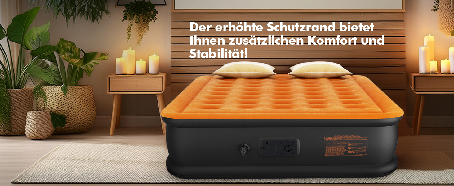 Надувне ліжко Luxchoice з електричним насосом для 2 осіб (205x155x38 см) - Dark Orange