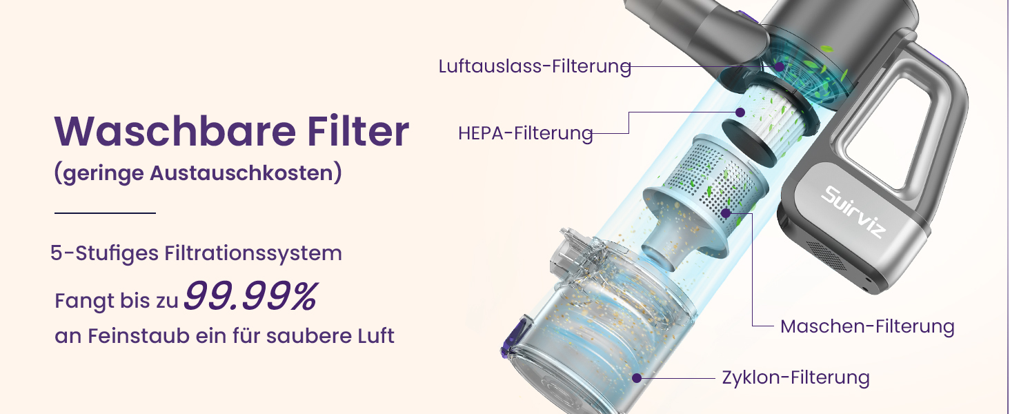 Suirviz Бездротовий акумуляторний пилосос, 40000Pa/500W/45хв, самостійна парковка, легкий, для твердих поверхонь, килимів, шерсті тварин, фіолетовий